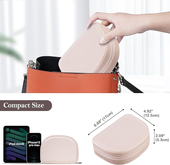 ProCase Travel Size Jewelry Box, Medium Portable Seashell-Shaped Jewelry Case, 2 Layer Jewelry Organizer in PU Leather for Women -Champagne
