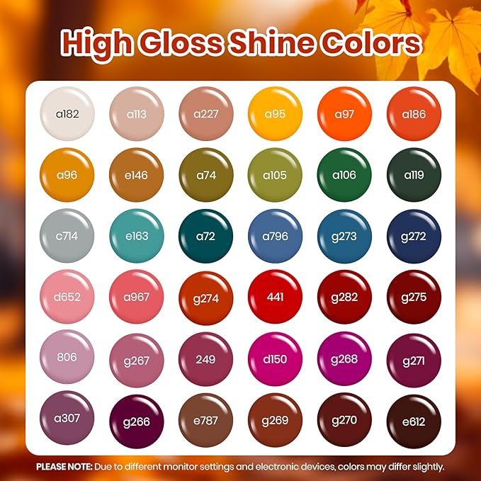 beetles Gel Polish Set - Waltz of Leaves Collection, 36 Trendy Colors Spring & Purple Green Colors Gel Polish Set With Base and Glossy Matte Glitter Top Coat Soak Off UV Led Holiday Nails
