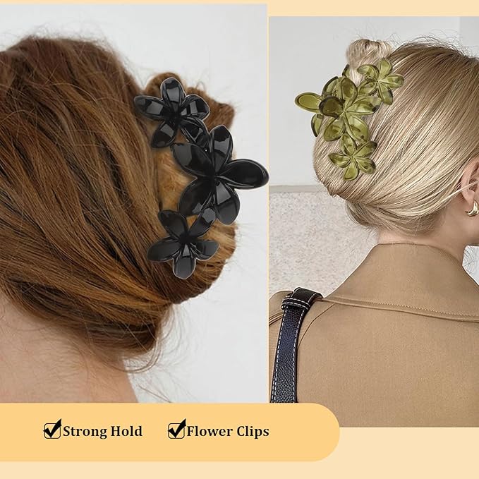 4Pcs Flower Hair Clips Large Matte Hair Claw for Women Non-Slip Strong Hold Clips for Thick Hair, Hair Accessories，Green，Brown，White，Black