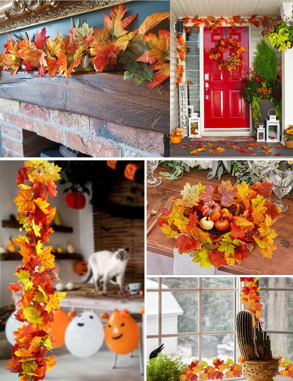 wohohoho 4 Packs Fall Garland Maple Leaf, 5.9Ft/Pieces Fall Leaves Garland 7 Maple Leaves Hanging Vines for Autumn Decor Halloween Thanksgiving Christmas Indoor Outdoor Decorations