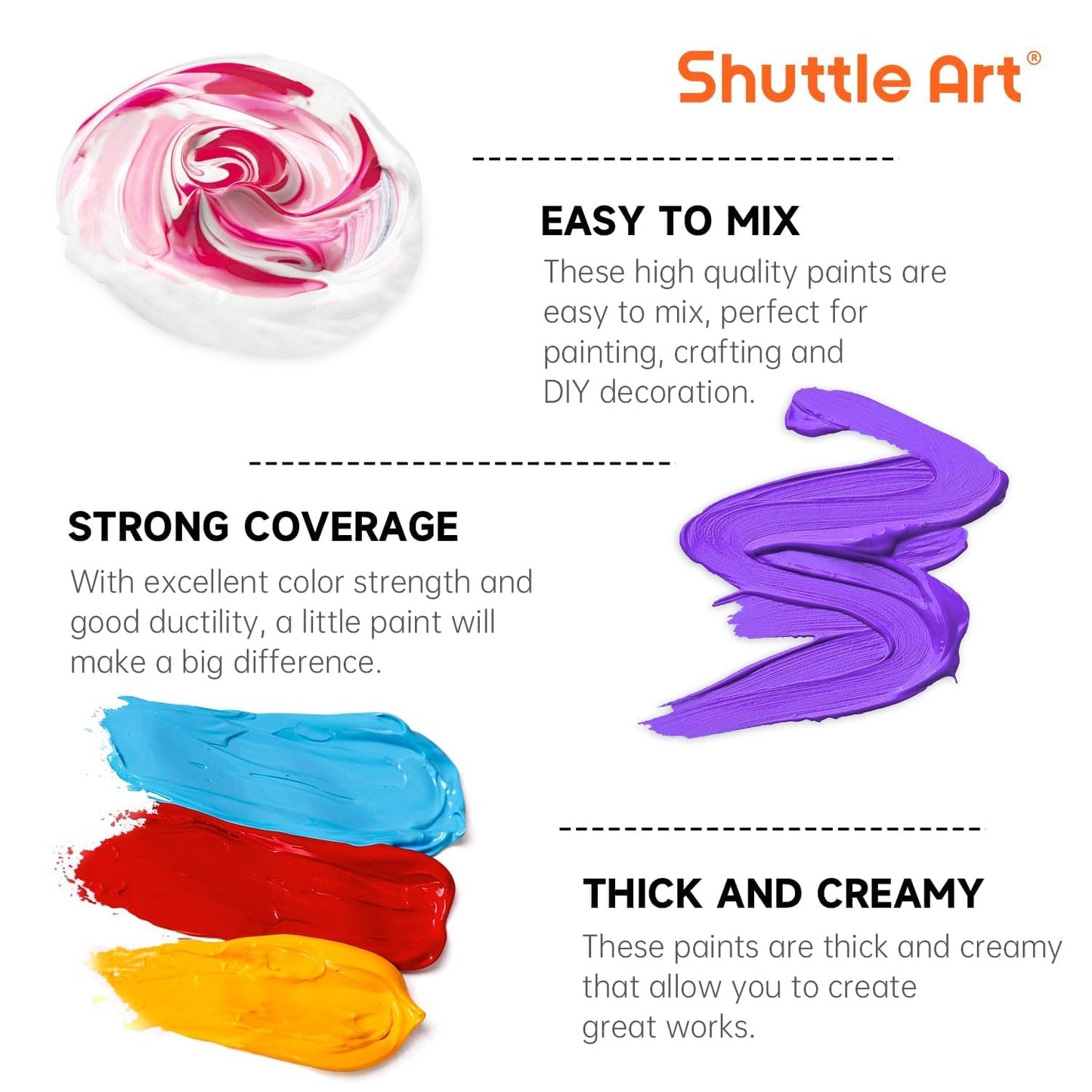 Shuttle Art 18 Colors Acrylic Paint Bottle Set (250ml/8.45oz), Rich Pigmented Bulk Painting Supplies for Artists, Beginners and Kids on Rocks Crafts Canvas Wood Ceramic
