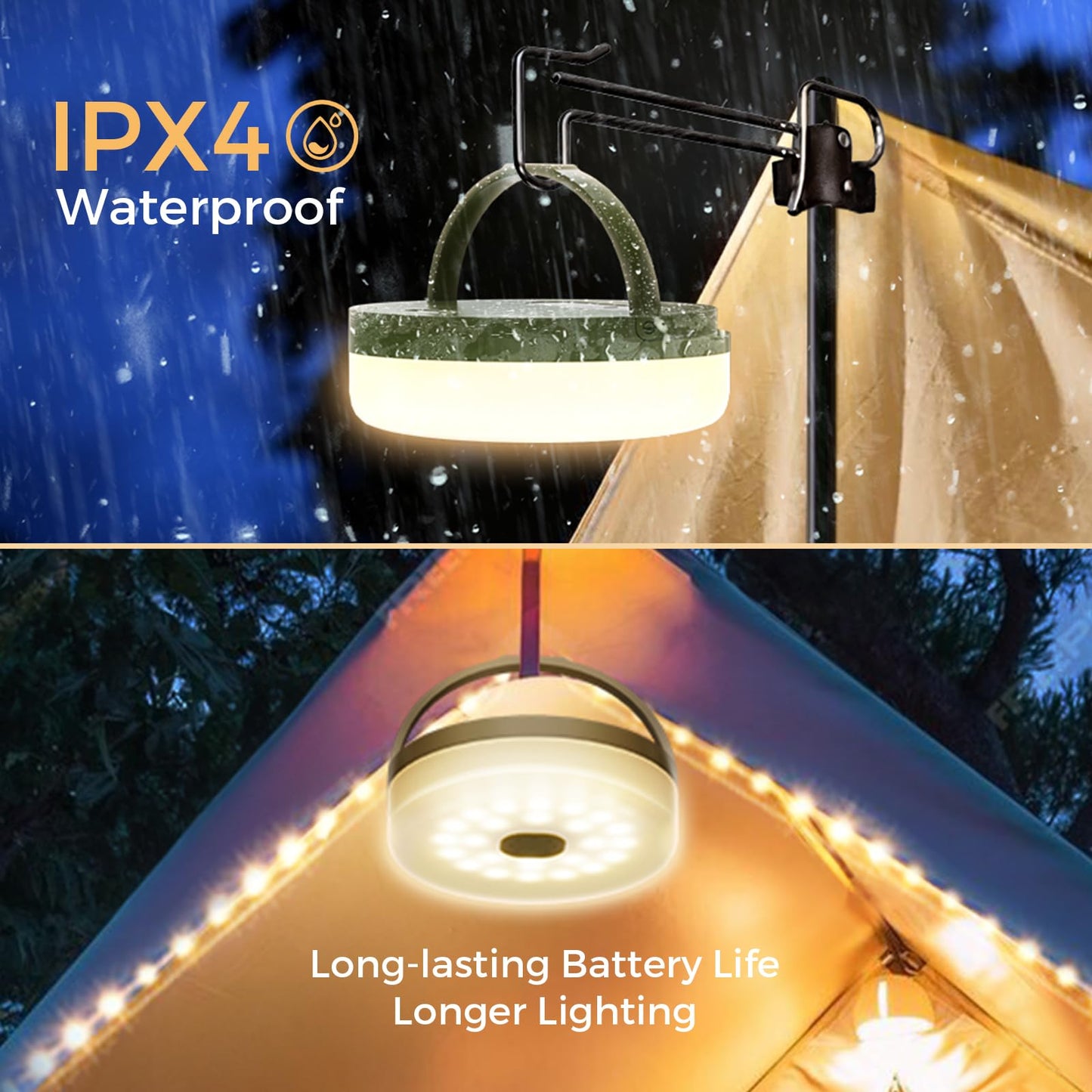 KUQIHUG Camping String Lights, 32.8FT Rechargeable Camping Lights with Quick Storage Reel, 8 Modes Waterproof Hanging LED Camping Lights for Tent, RV Awning, Patio and Outdoor Camping Gear Essentials