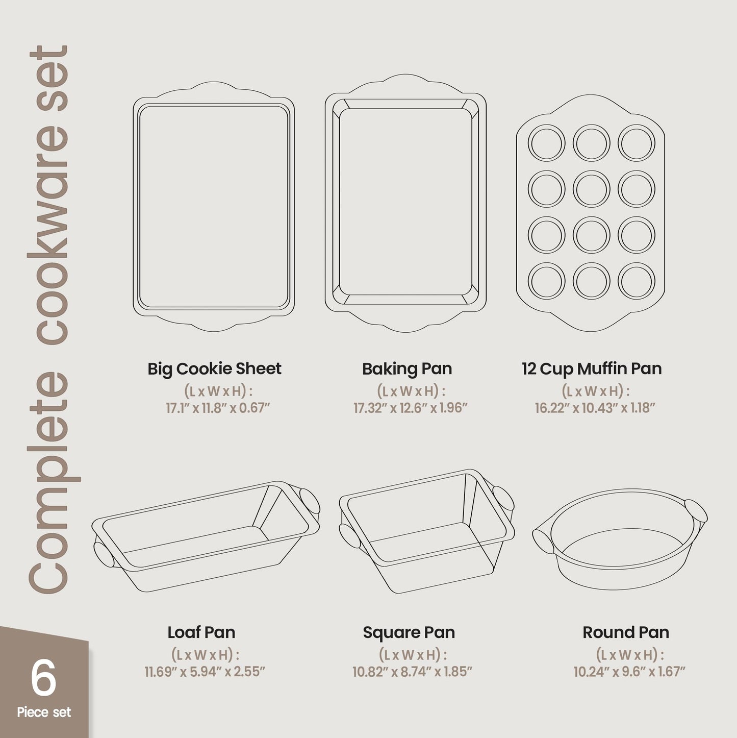 BAKKENMaster 6-Piece Nonstick Gray Marble Coated Bakeware Set - Professional Quality Carbon Steel Pans with Silicone Handles - Ideal for Oven, Refrigerator, Freezer - Dishwasher Safe