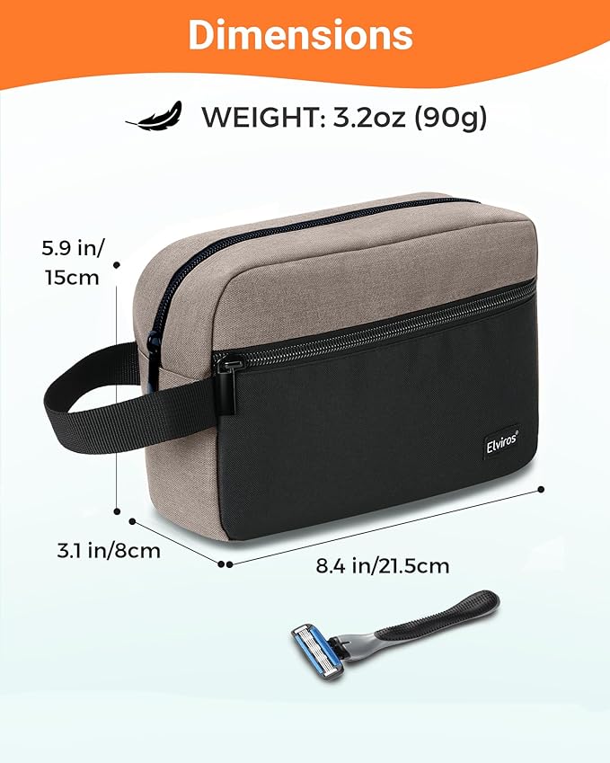 Elviros Travel Toiletry Bag for Men Hanging Toiletries Dopp Kit Small Bathroom Hygiene Tool and Medicine bag for Traveling Essential Shaving Pouch,Gifts for Women(Khaki&Black)