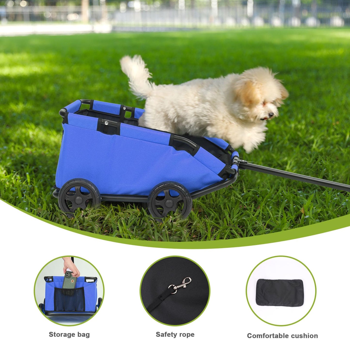 Foldable Pet Wagon with Handle, Pink and Black, Rolling Dog Stroller Cart (Blue)