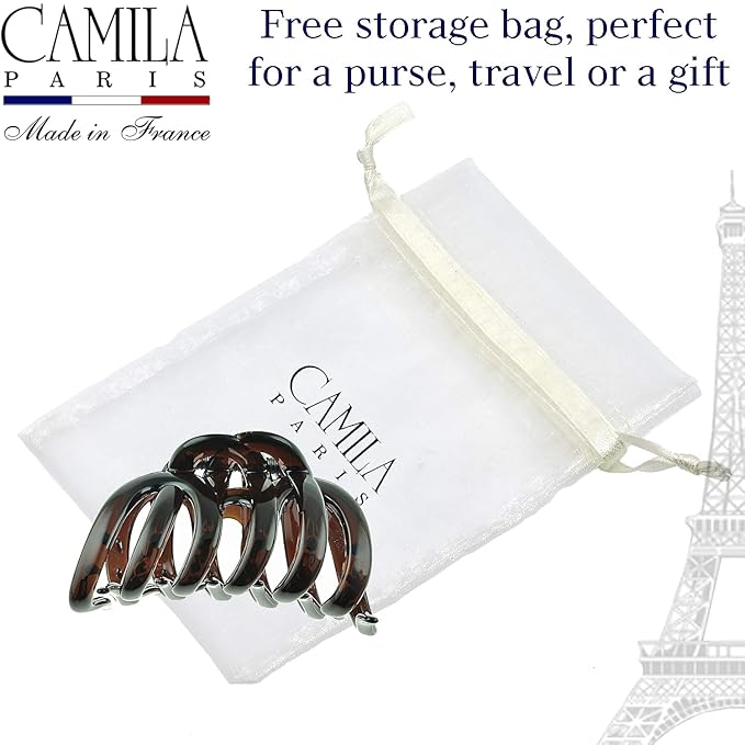 Camila Paris AD718 Octopus French Claw Clip for Women Ã¢ÂÂ Large 3.5 Inch Hair Clip for Thick Hair, Long Curly Wavy Hair, XL Strong No-Slip Grip, Cellulose Acetate, Made in France
