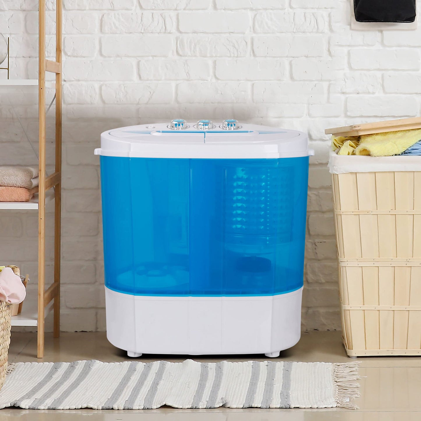 SUPER DEAL Small Portable Washing Machine 9.9lb Mini Compact Washer Twin Tub Laundry Machine Top Load Spinning and Washing Combo 6.57 FT Inlet Gravity Drain Hose