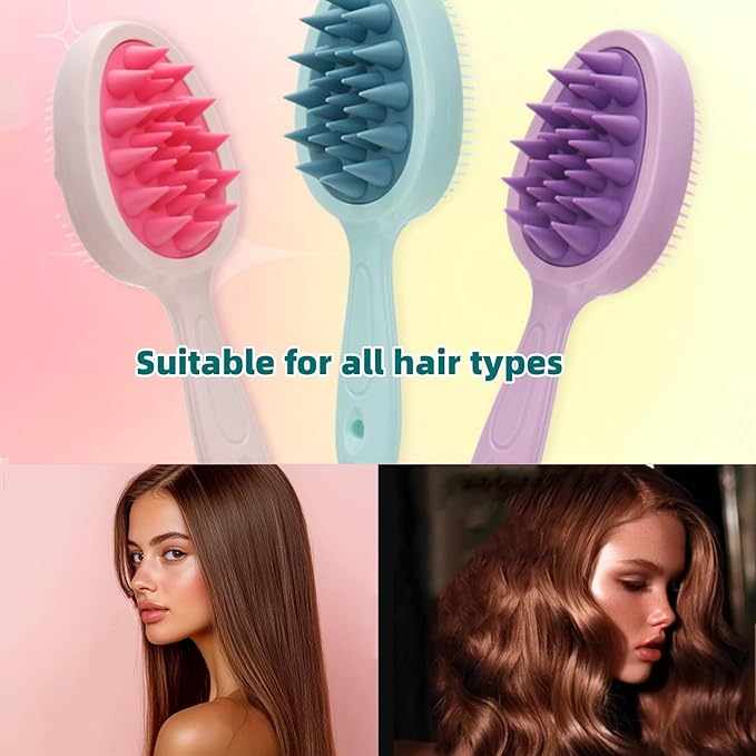 Hair Brush,Double-Sided Silicone Comb Brush for Wet & Dry Hair, Eliminates Knots & Reduces Breakage for All Hair Types, Large Combs for Head Massage and Relaxation,Blue