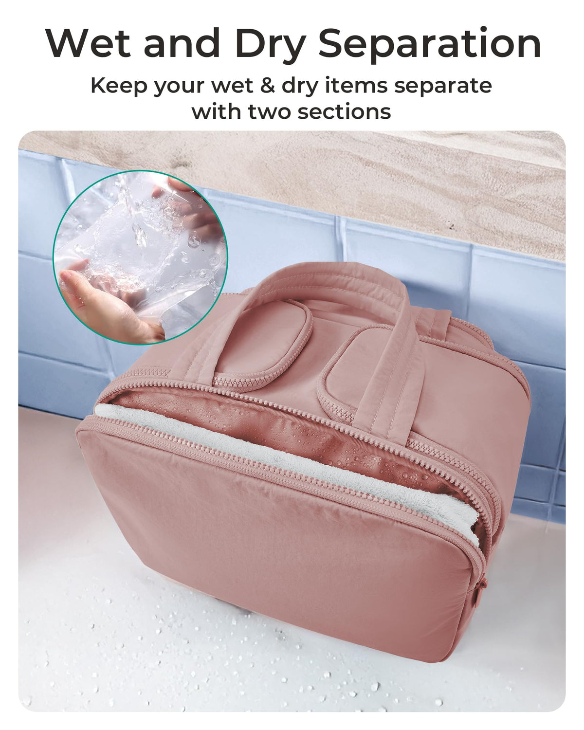 BAGSMART Travel Toiletry Bag, Lightweight Large Wide-open Travel Bag for Women, Puffy Cosmetic Makeup Bag Organizer with Handle for Accessories,Essentials, Toiletries, Dark Pink