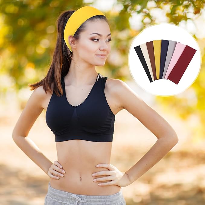 Fishinsea 8 Pack Sport Headbands for Women, Elastic Soft Fabric Non-Slip Hair Bands Hair Warp for Daily Workout Yoga Running Sports, Combo 7