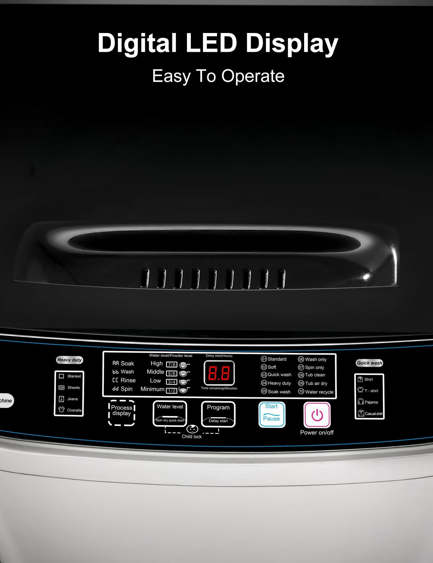 Portable Washing Machine - Compact 2.0 Cu.ft Portable Washer, Full-Automatic Top Loader for Space Saving, Ideal for Apartments, Homes, and Dorms, 10 Wash Cycles, Low Noise, IPX4 with Drain Pump