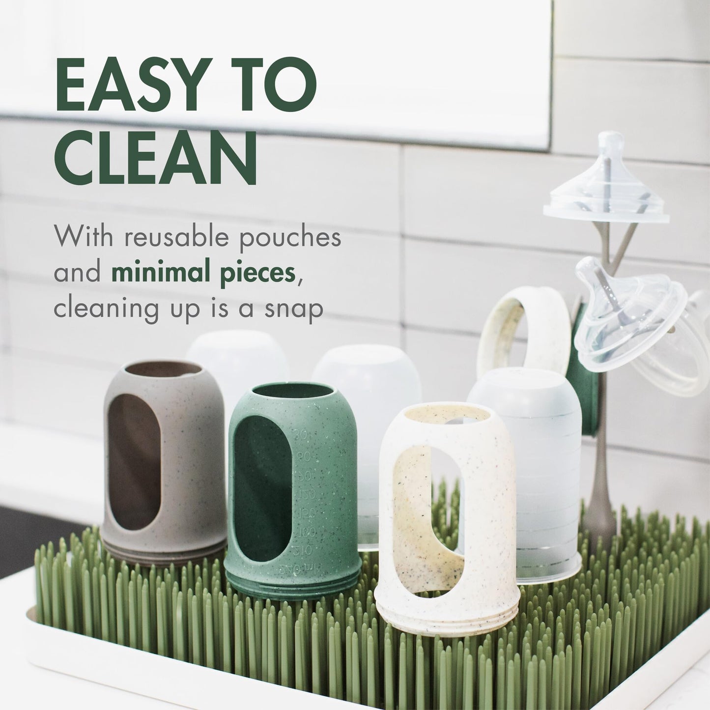 Boon Nursh Bottles - Silicone Baby Bottles Help Ease Colic Symptoms - Reusable Food-Grade Silicone Pouches with Polypropylene Shell - Medium Flow - 8 Oz - Speckle Green