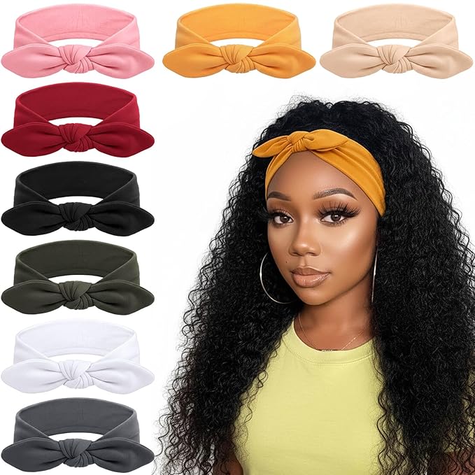 DRESHOW 8 Pack Headbands for Women Bow Knotted Hair Band Facial Cloth Rabbit Ears Running Sport Elastic Hair Wrap
