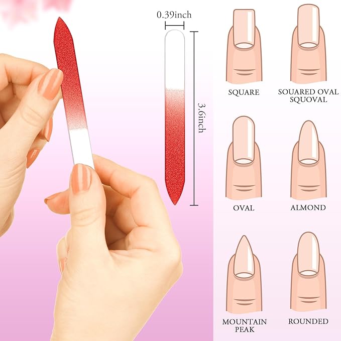 Mudder 24 Pack Mini Glass Nail File with Plastic Sleeve Small Crystal Files for Nature Czech Glass Nail Double-sided Fingernail Files for Travel Fine Grit Salon Valentine Gift Gifts(Candy Color)
