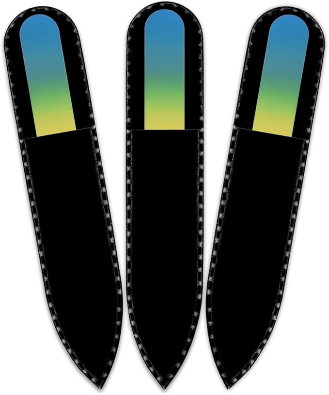 Mont Bleu Rainbow Crystal Nail File in Black Pouch - Small - Purse Size - Czech Tempered Glass - Handmade in Czech Republic - Grow Long, Healthy, Beautiful Nails