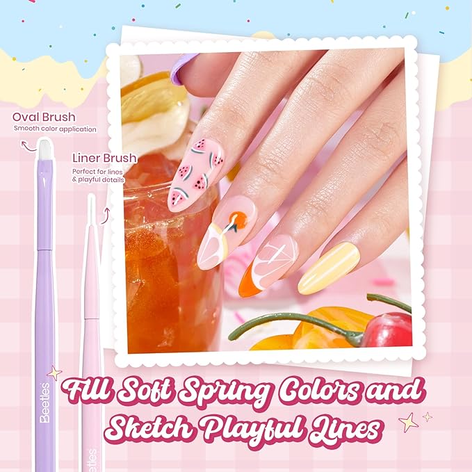 Beetles Spring Nail Art Brushes 6pcs Ã¢ÂÂ Sweet Swirl Nail Art Tools Liner Brushes for Nails Dotting Tool Gradient French Manicure Design Pen with Floral Palette, Brush Holder, DIY Gift for Women