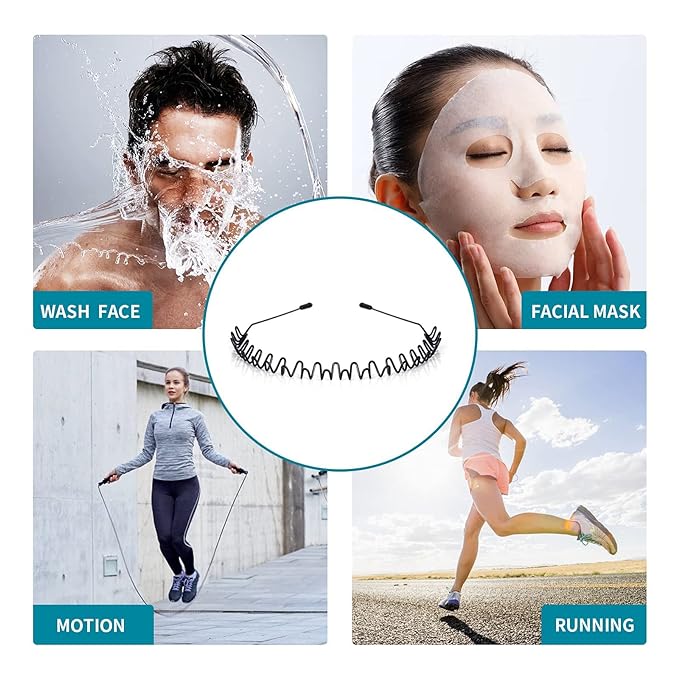 Metal Hair Bands for Men Womens Headbands Fashion Black Wavy Hair Band Spring Outdoor Sports Headbands Unisex Head Bands Accessories Simple Elastic Headwear
