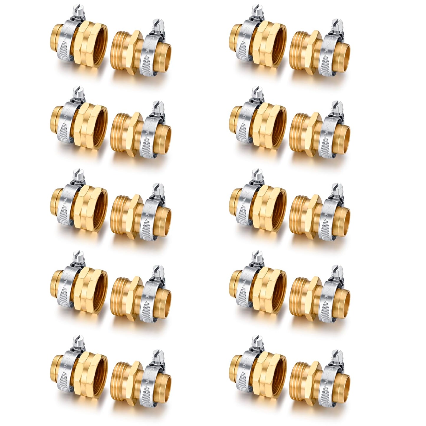 Garden Solid brass Hose Repair Connector with Clamps,Fit for Garden Hose Fitting,Male and Female Hose Fittings 10 Set (3/4"-10 Set)
