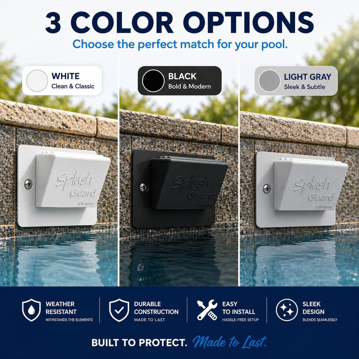 The Skimmie Splash Guard - Reduce Water Loss with Splash Guard for Swimming Pools - Easy to Install and Durable Replacement for Pool Overflow Drain Covers (Gray)