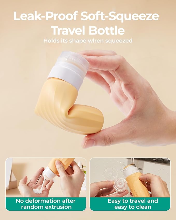 BAGSMART 18 Pack TSA Approved Travel Bottles for Toiletries, Leak Proof Silicone Travel Size Containers Bottles for Shampoo, Soft Pastel