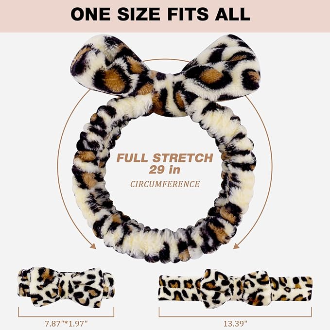 YOOVR 8pcs Spa Headband, Mothers Day Gifts Bulk, Stocking Stuffers for Teen Girls Women, Skincare Makeup Face Wash Headband, Hair Accessories, Party Favors for Adult, Easter Baskets Stuffers (Leopard)