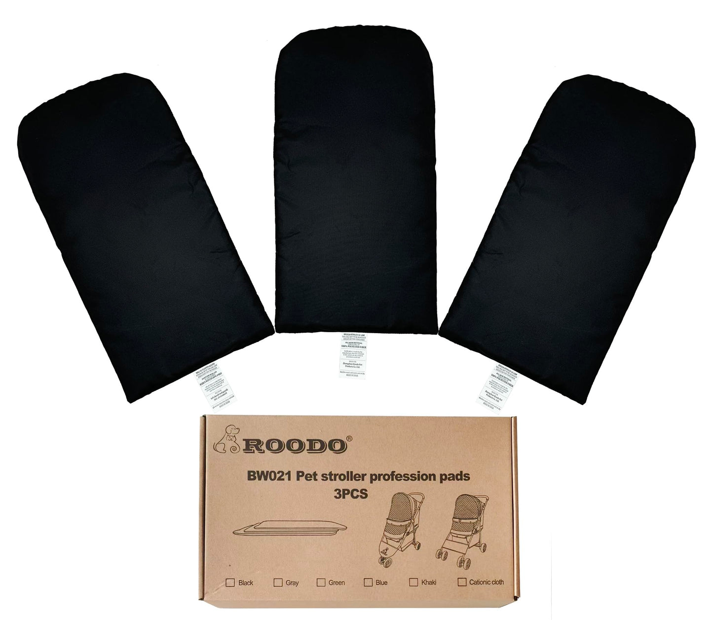 ROODO Pet Stroller Mat,Dog Stroller Cushion,Inner Pad for Exclusive Use,Original,Replaceable,Easy to Clean,Set of 3 pc(Black)