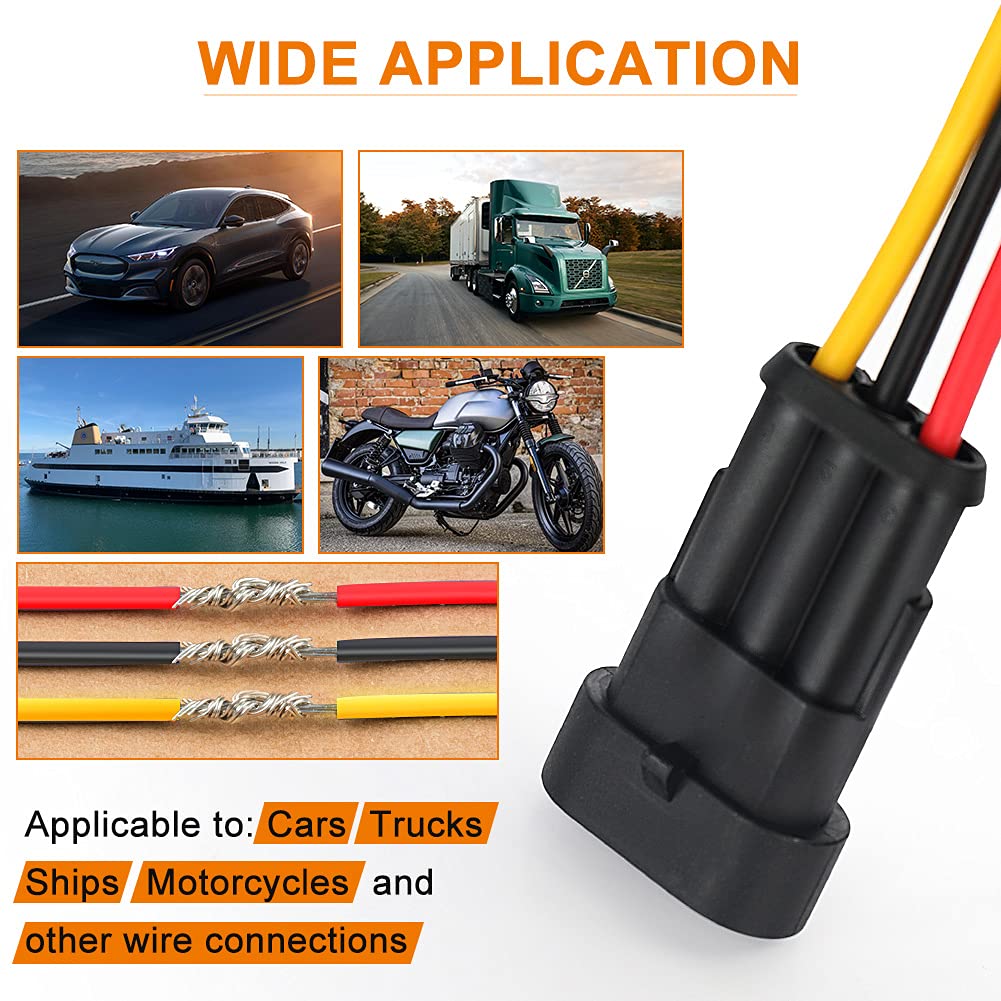 NAOEVO 3 Pin Connector Waterproof, 16 AWG 3 Wire Connectors, Automotive Electrical Male and Female Plug with Heat Shrink Tubing for Car Truck Boat Wire Connection, 6 Kits