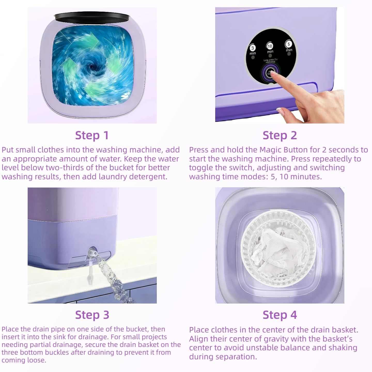 Portable Washing Machine,Mini Washer,16L Upgrade Mini Laundry Machine with Spin Basket,Deep Clean Baby Clothes,Underwear,Socks,Small Pet clothes; Ideal for RV, Dorm, Camping (Purple)