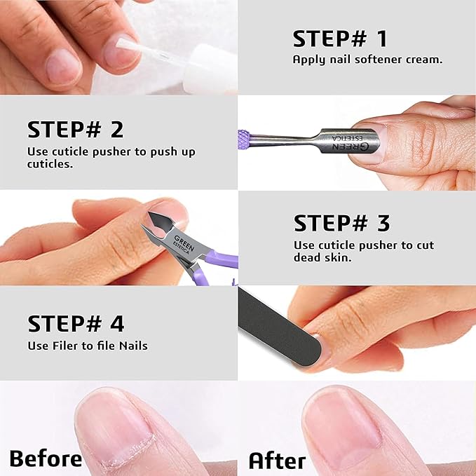 Professional Cuticle Trimmer with Cuticle Pusher Nail Cuticle Remover Nipper Silver Stainless Steel Sharp Blades Manicure Tools with Double Spring Nail Care Pedicure Nail Tools Home Spa (Purple)