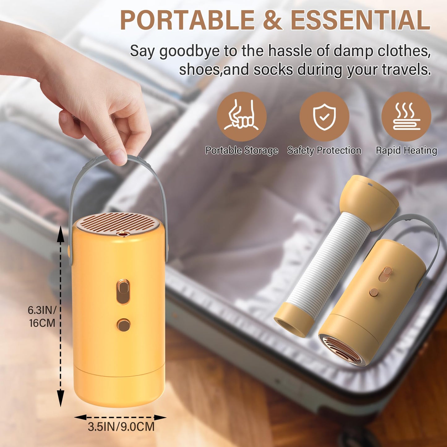 Domivans Portable Clothes Dryer - Compact Dryer for Travel, RV, Apartment, Home Detachable Mini Drying Machine with Fabric Cover for Light Clothes, Underwear|Yellow