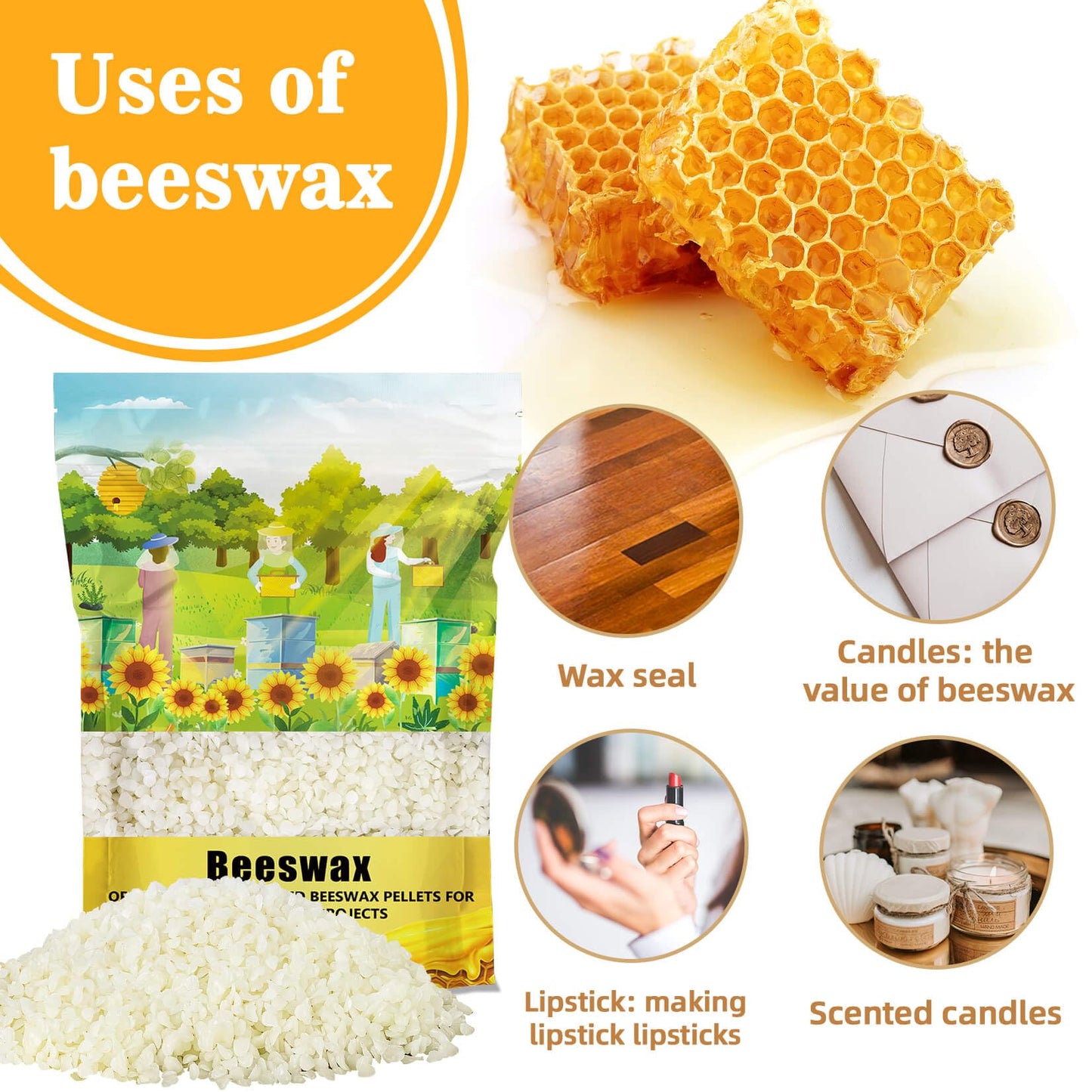 CARGEN White Beeswax Pellets - 3LB Beeswax Pastilles Bulk Bees Wax Pellets Triple Filtered for DIY Making Candles Skin Care Lip Balm Soap Lotion and Soap Making Supplies for Christmas,Halloween