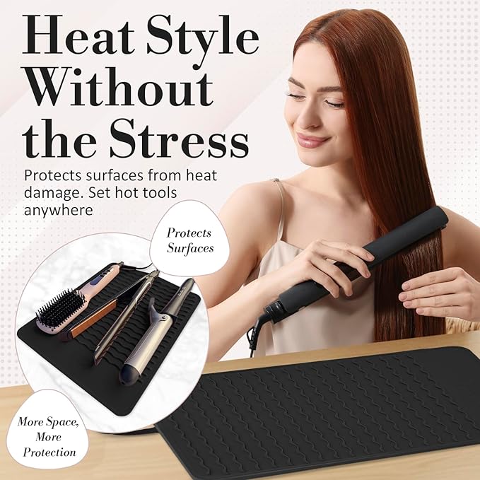 Milaya Beauty Extra Large Heat Resistant Mat for Hair Tools – Silicone Curling Iron Holder & Flat Iron Holder – Non-Slip Hot Tool Mat & Vanity Mat – Vanity Accessories for Women, Salon, Travel