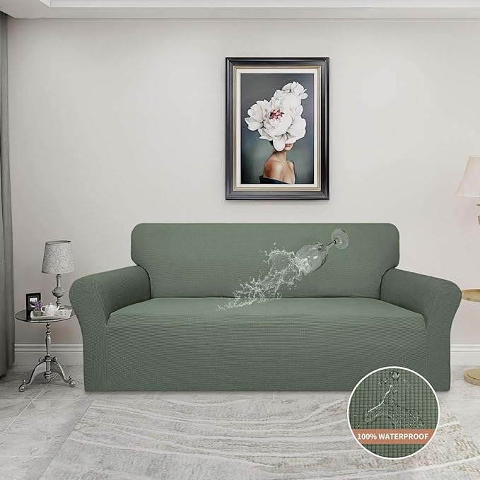 Easy-Going 100% Waterproof Couch Cover, Dual Waterproof Sofa Cover, Stretch Jacquard Sofa Slipcover, Leakproof Furniture Protector for Kids, Pets, Dog and Cat (Oversized Sofa, Grayish Green)