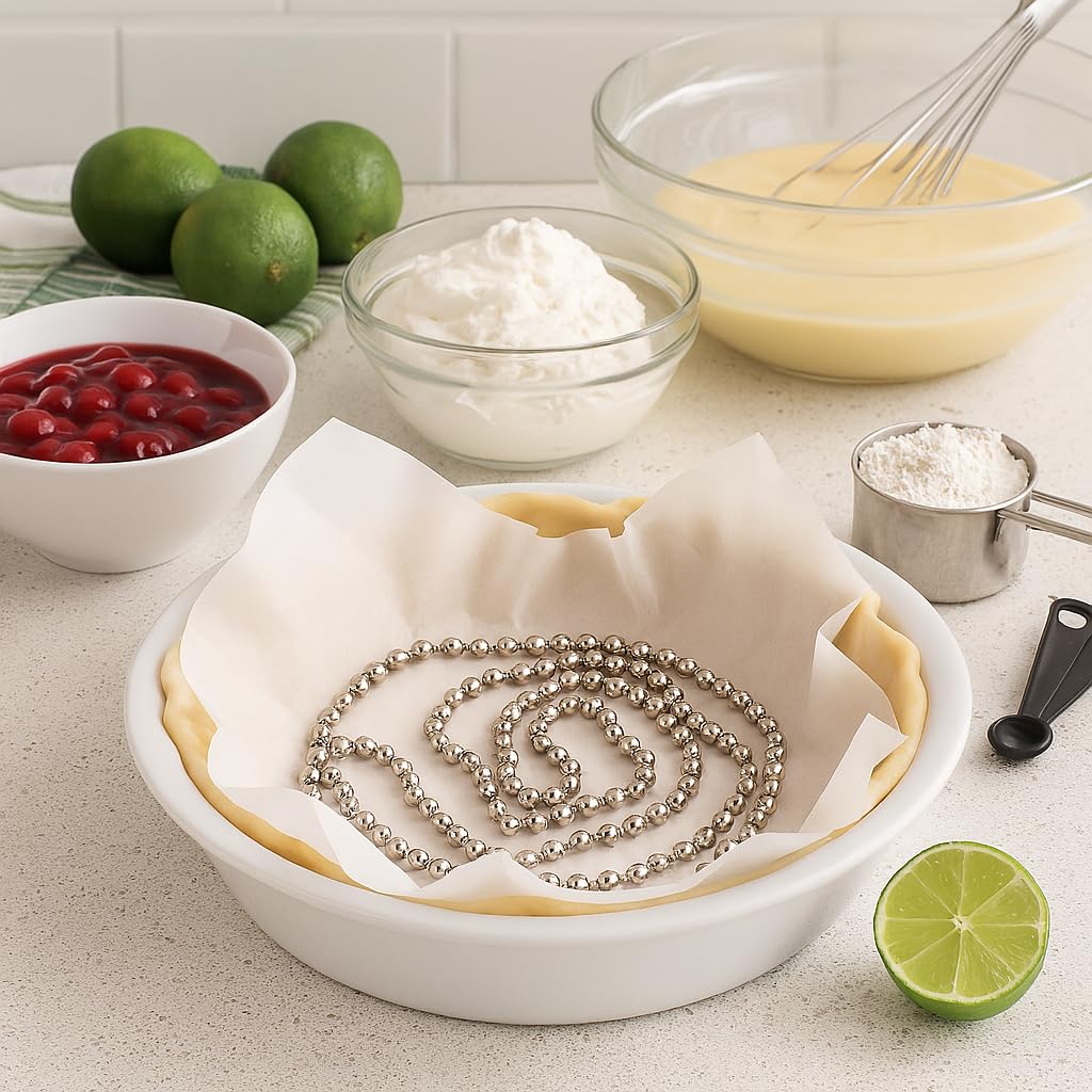 Mrs. Anderson's Baking Pie Weights | Stainless Steel Stoneware Beads for Blind Baking | Heat-Safe, Food-Safe, Easy to Use | Prevents Shrinking, Puffing, Bubbling | Connected Chain Weights
