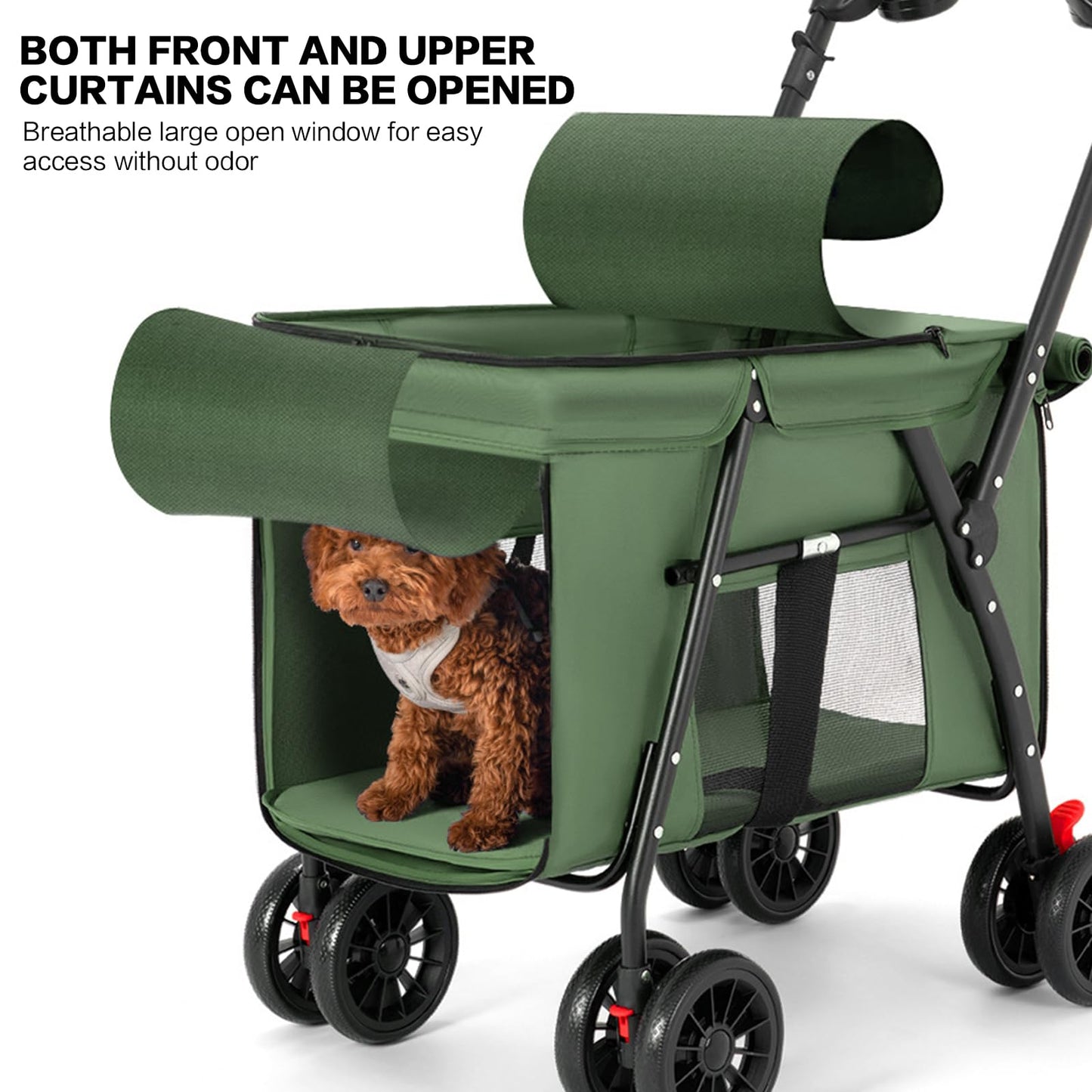 Pet Stroller Cat Dog Stroller Travel Folding Pet Carriers（Green）