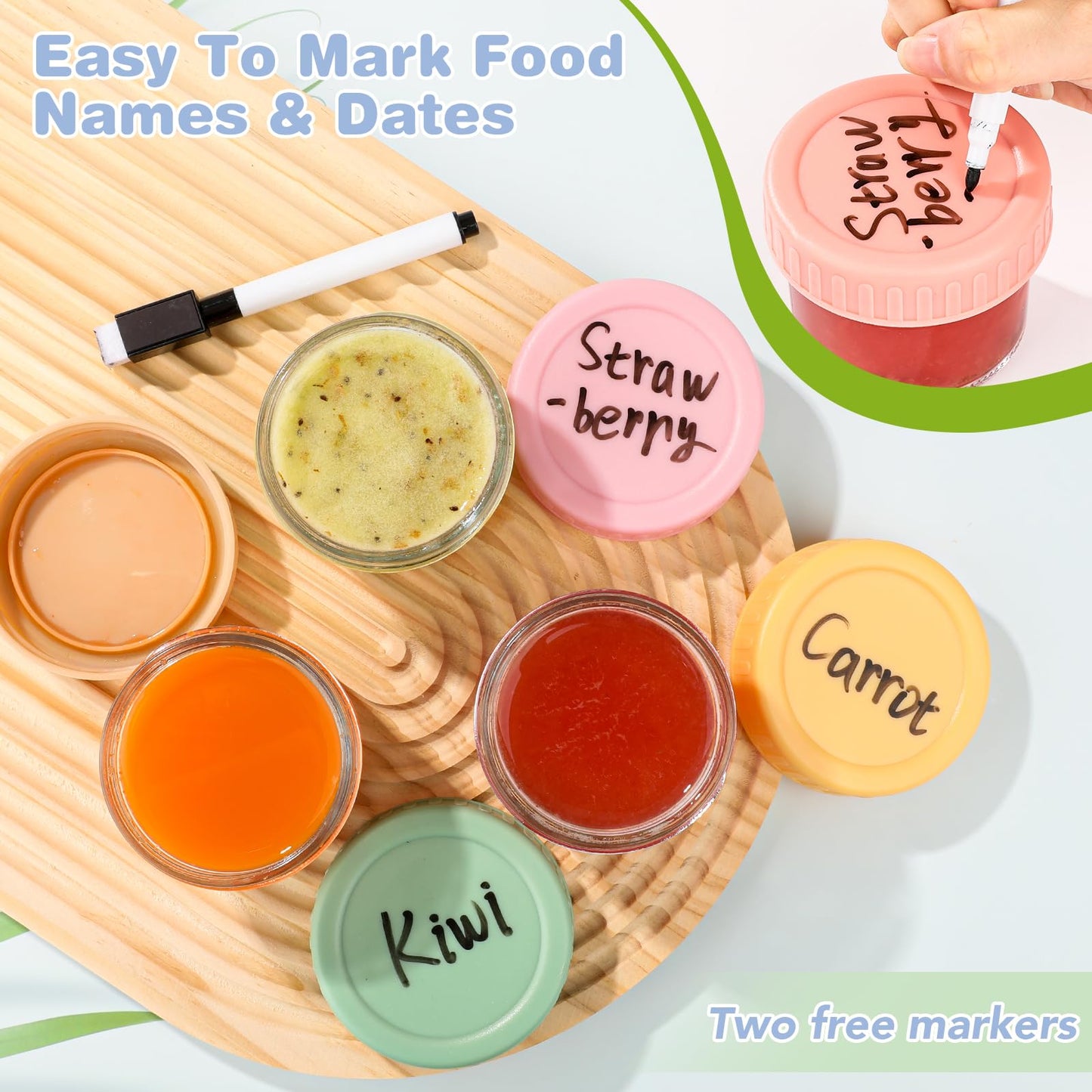 RowinsyDD 40 Pack Glass Baby Food Storage Containers, 4 oz Leakproof Baby Food Jars with Lids, Small Glass Food Containers for Infant Baby, Freezer & Microwave Safe, BPA Free