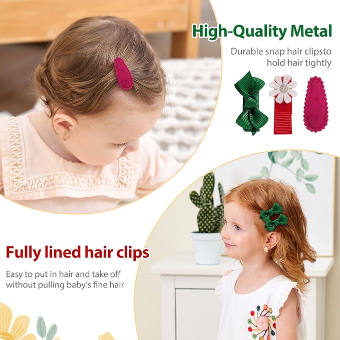 20PCS Christmas Toddler Hair Clips, Red & Green Hair Bows, Non-Slip Snap Barrettes & Daisy Ribbon Alligator Clips for Baby, Toddler & Girls
