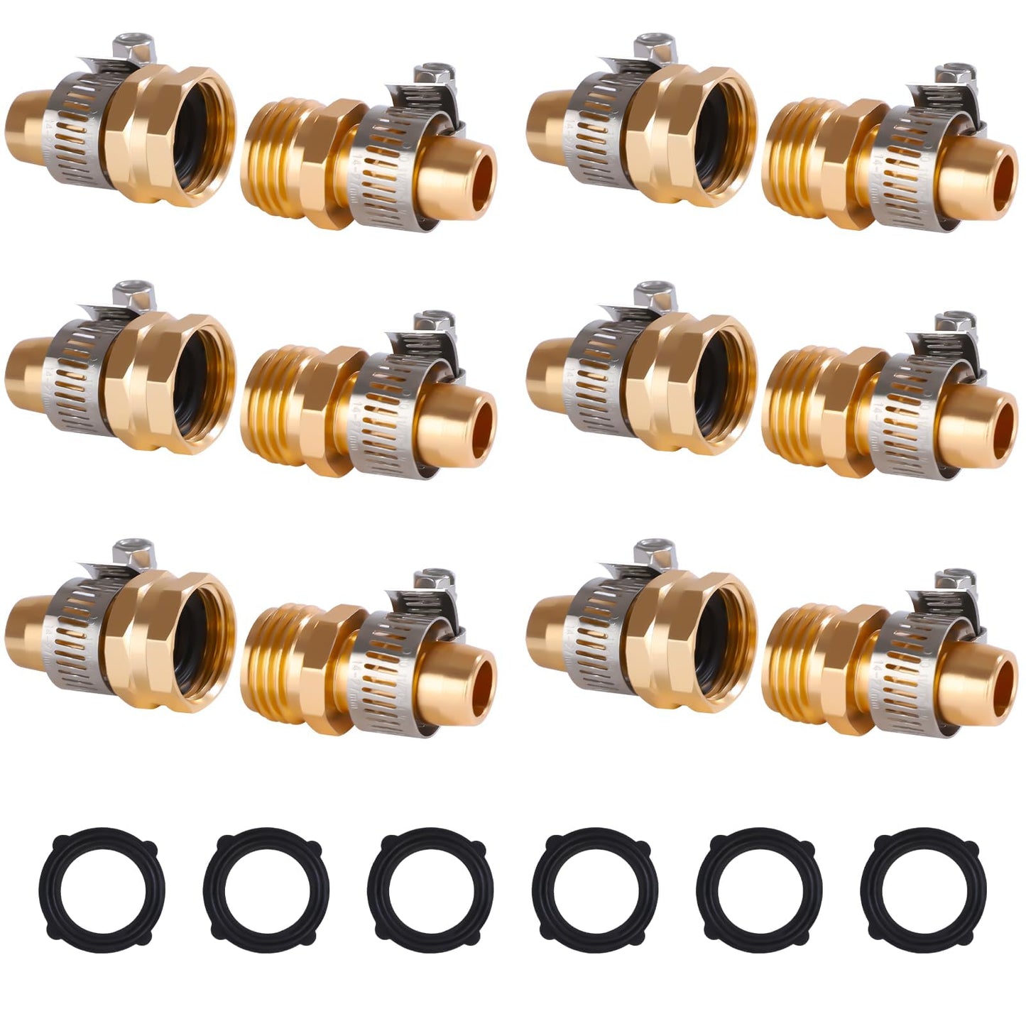 Dalmbox Garden Hose Quick Connector, 3/4" Male and Female Quick Release Garden Hose Connect Fittings With 6 Rubber Washers,6 sets