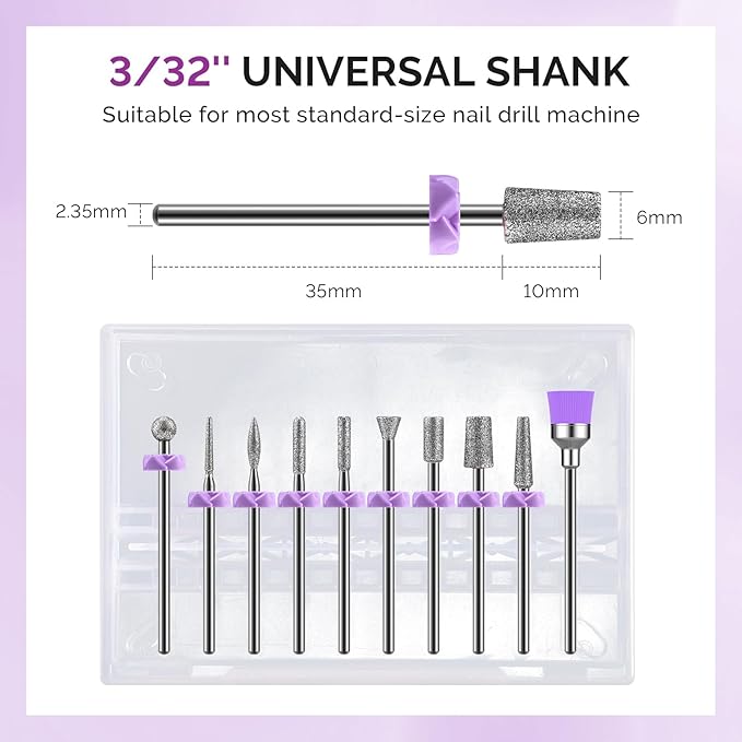 MelodySusie Nail Drill Bits, 10Pcs Diamond Sanding Bit Set with 40pcs Small Sanding Bands (#120#180#240 Grits) with 3.1mm Mandrel Bit, Nail Gel Polish Remover Tool for Acrylic Nails Manicure Nail Prep