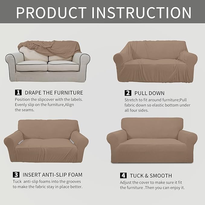 Easy-Going Stretch Chair Sofa Slipcover 1-Piece Couch Sofa Cover Furniture Protector Soft with Elastic Bottom for Kids, Pet. Spandex Jacquard Fabric Small Checks (Chair, Camel)