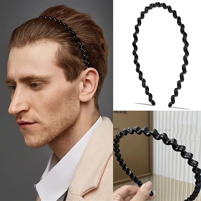 ULTIMUTE 8 PCS Fashion No Slip Effortless Plastic Headbands with Teeth Comb Black Skinny Headbands Hair Accessories Bands for Women Men Teen Girls, Classic Black Bright