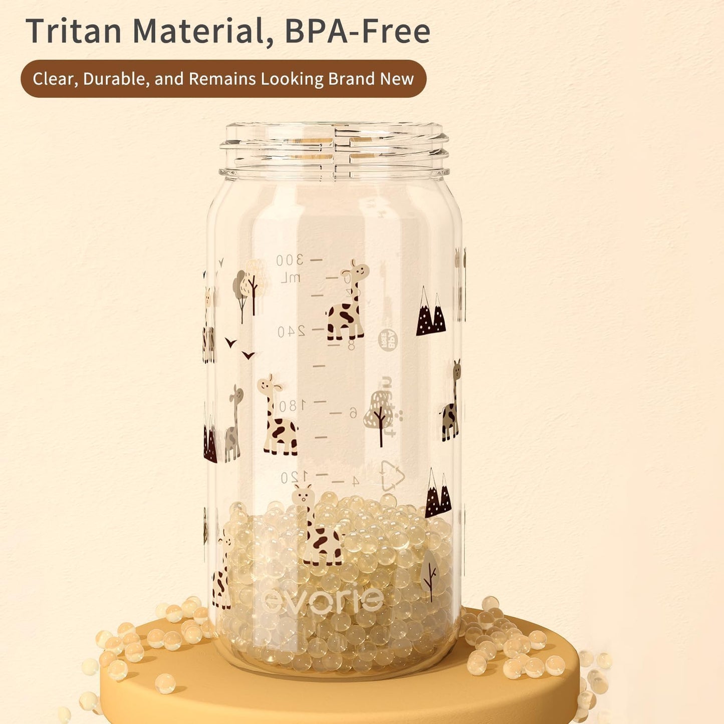 Evorie Tritan Spill Proof Toddler Straw Sippy Cup, 10 oz for Baby and Toddlers 1-3 Years Old, No Spill Straw Water Bottle with Removable Handles, Ideal for School, BPA-Free, Giraffe (New)