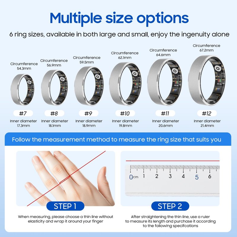 prxxhri Smart Health Ring, Featuring Stress and Sleep Monitoring Functions, Compatible with iOS and Android,Waterproof Fitness Tracker for Women & Men, No Subscription Fee. (Rose Gold, 7)