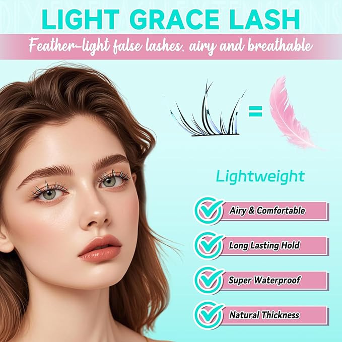 Lash Clusters Kit 126Pcs Eyelash Extensions Kit C Curl Glitter Eyelashes Cluster with Lash Bond and Seal,Lash Remover,Lash Tweezer For False Lashes Cluster Kit At Home(Blue Stars Kit-Double Glitter)