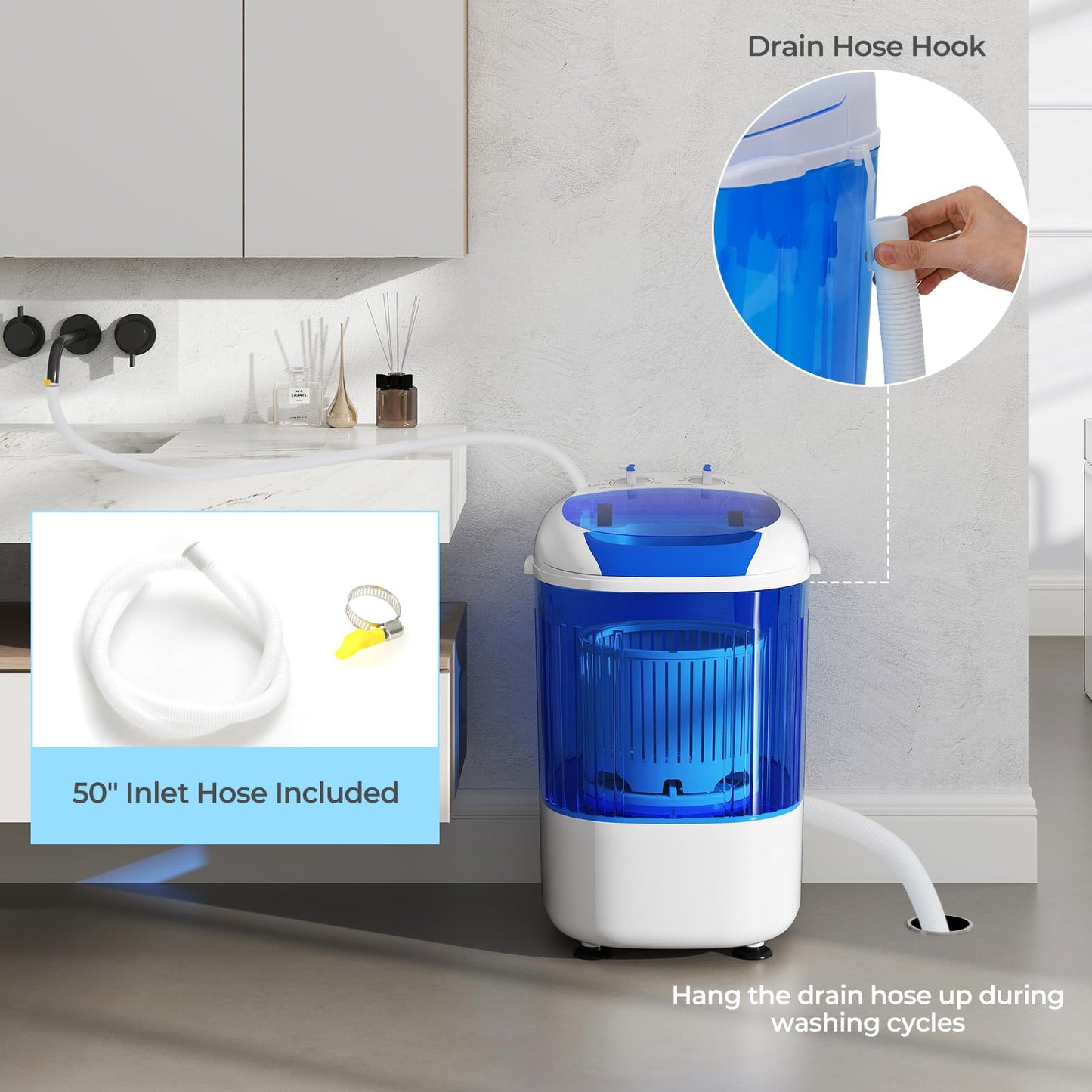 ARLIME Mini Washer and Dry Combo, 5.5 lbs Small Laundry Washer with Drain Hose & Spin Tub, Top Loading & Semi-automatic, Small Washing Machine for Drom RV Apartment (Blue)