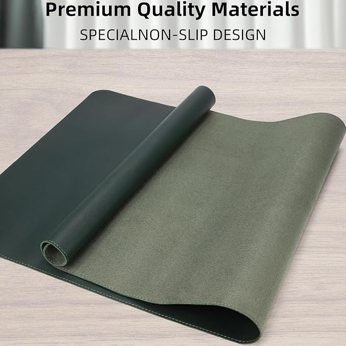 Desk Pad PU Leather Large Mouse Pad Laptop Computer Desk Mat Table Blotter Desktop Waterproof Non-Slip Protector for Office and Home (Dark Green, 120x43cm)