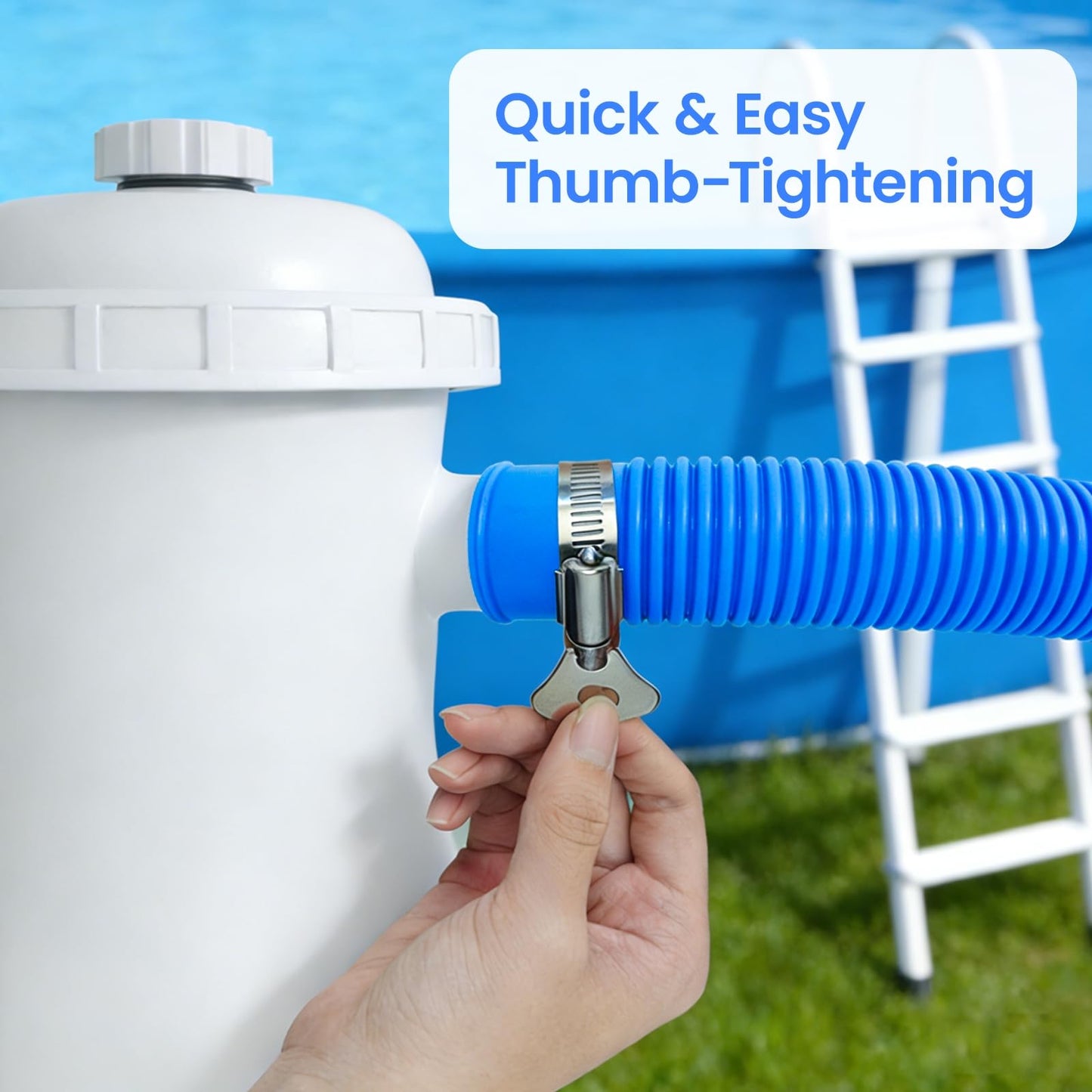Poolvio 1.5" x 59" Above Ground Pool Hoses, 3-Pack, Blue- Heavy Duty UV Resistant Leak-Proof Replacement Hoses with 6 Metal Thumb Clamps, Perfectly Fits Intex Filter Pumps & Pool Surface Skimmers