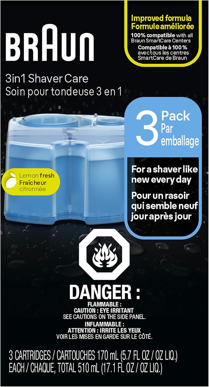 Braun Clean & Renew Refill Cartridges CCR, Replacement Shaver Cleaner Liquid Solution for Clean&Charge System, Pack of 3
