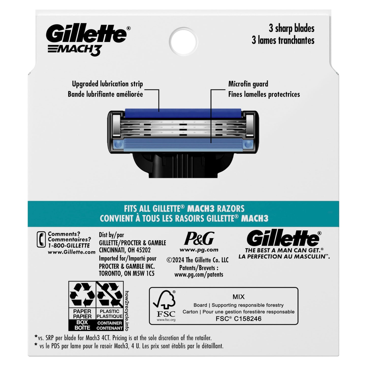 Gillette Mach3 Razor Refills for Men, 8 Razor Blade Refills