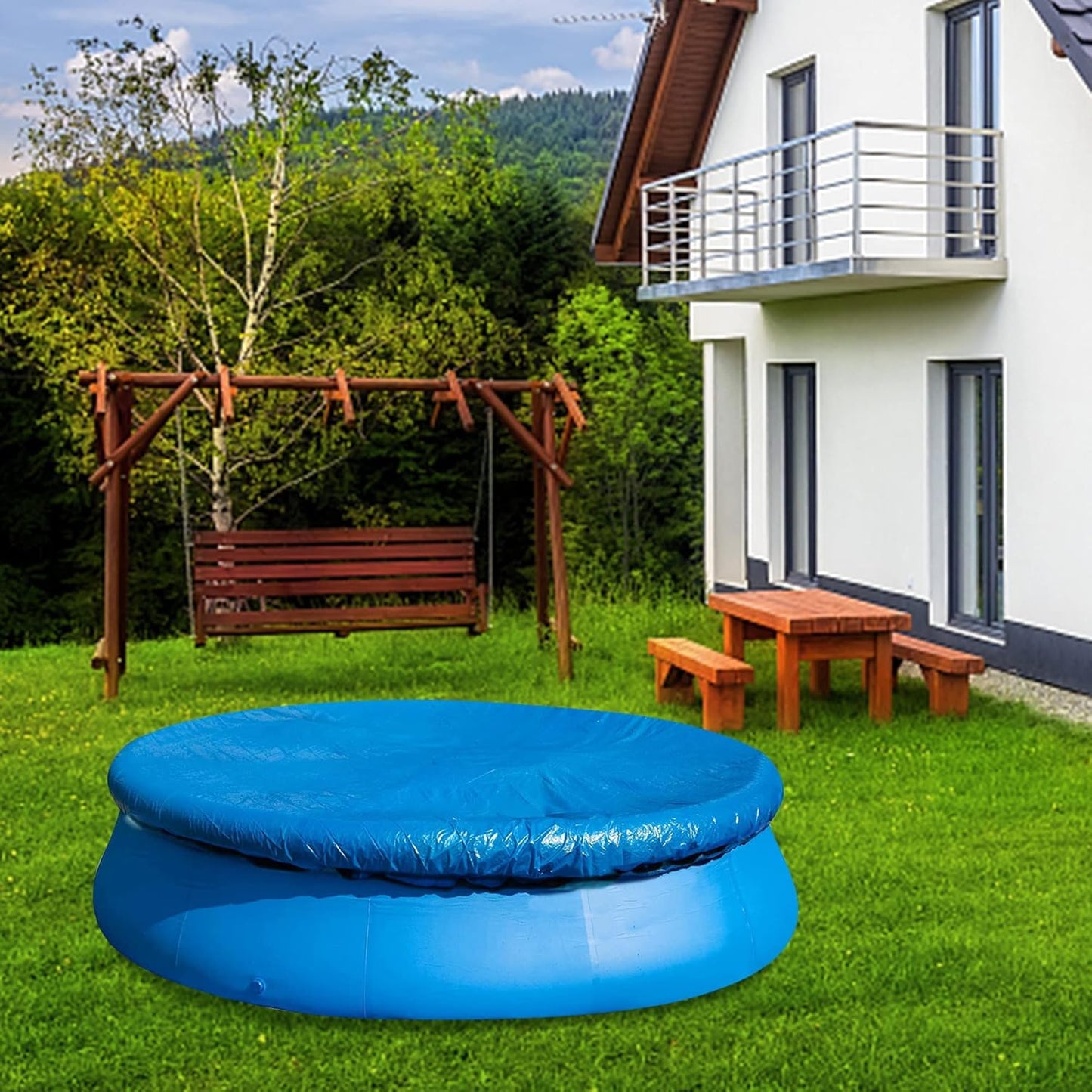 DECOHS 10 Ft Dust Pool Cover Protector-Solar Cover for Round Frame Pools-Pool Cover for Round Inflatable-Pool Cover Protector Heat Retaining Blanket
